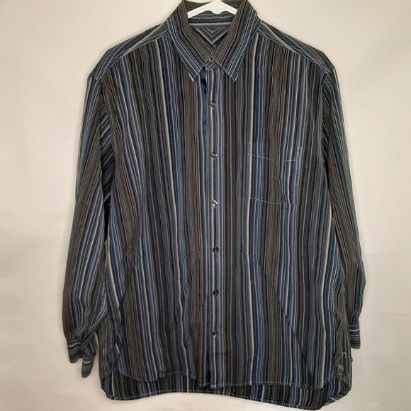 Tommy Bahama Long Sleeve Button Shirt Blue Brown Tan Large - Picture 2 of 9